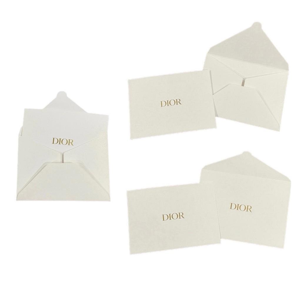 Set of 3 DIOR Authentic White and Gold Gift Note Cards and Envelopes